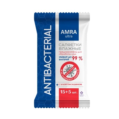БУМФА AMRA Салфетки влажные АНТИБАКТЕРИАЛЬНЫЕ 20 штук